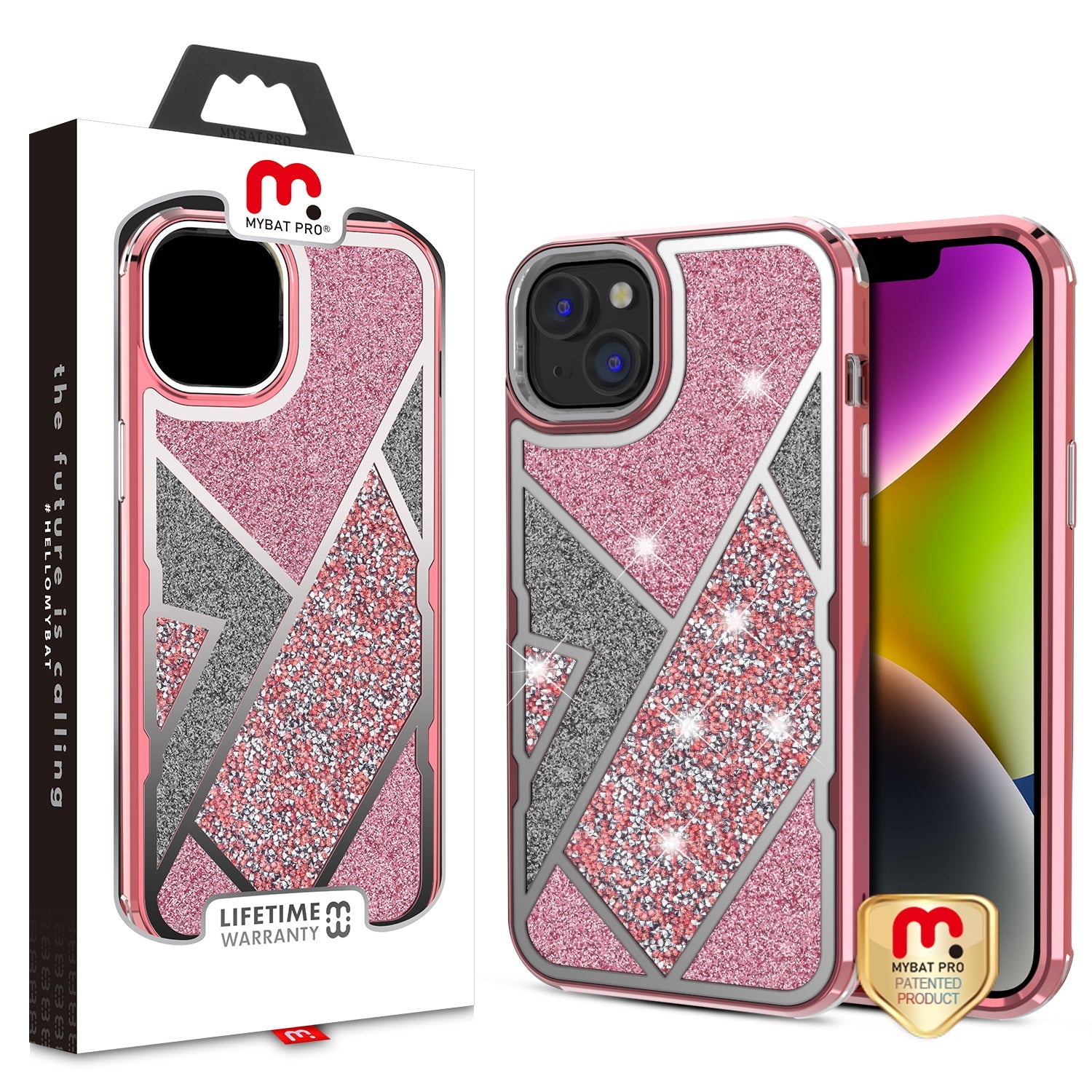 MyBat Pro TUFF Kleer Hybrid Case for Apple iPhone 14 Plus - Electroplated Rose Gold / Transparent Clear Mini Crystals & Glitter
