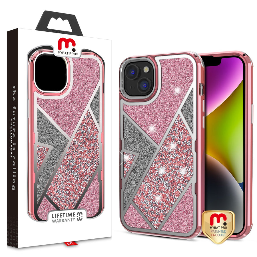 MyBat Pro TUFF Kleer Hybrid Case for Apple iPhone 14 Plus - Electroplated Rose Gold / Transparent Clear Mini Crystals & Glitter