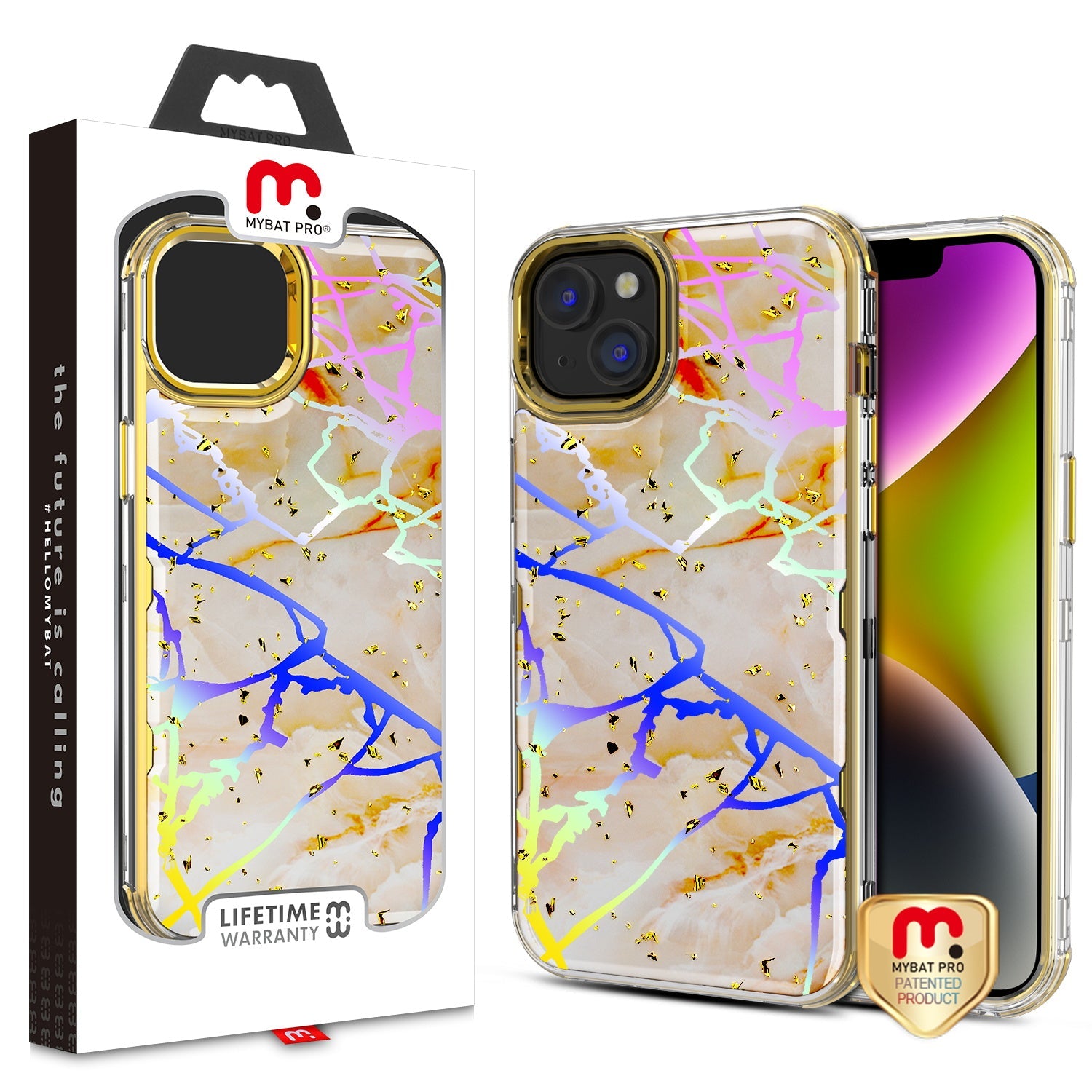 MyBat Pro TUFF Kleer Hybrid Case for Apple iPhone 14 Plus - Pale Yellow Marbling / Electroplating Gold