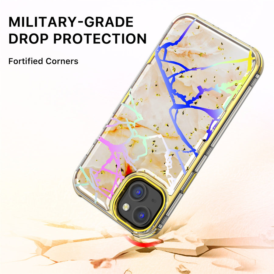 MyBat Pro TUFF Kleer Hybrid Case for Apple iPhone 14 Plus - Pale Yellow Marbling / Electroplating Gold - RIP14MCSE4TM206-5.jpg