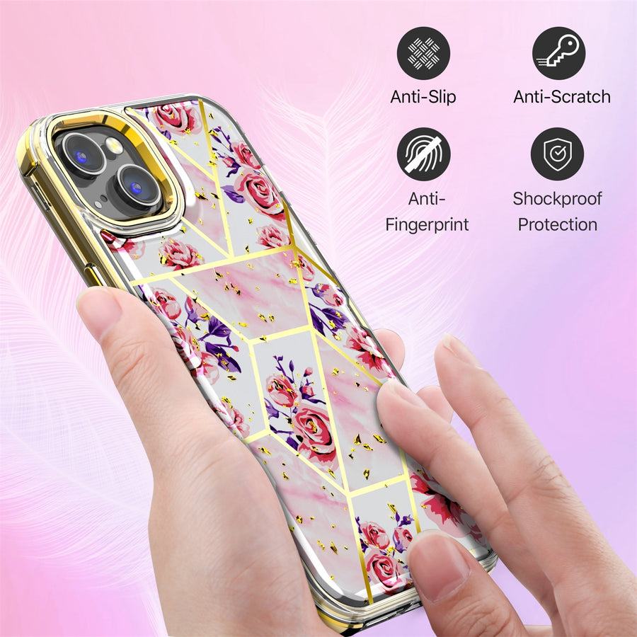 MyBat Pro TUFF Kleer Hybrid Case for Apple iPhone 14 Plus - Electroplated Roses Marble / Electroplating Gold - RIP14MCSE4TM251-3.jpg