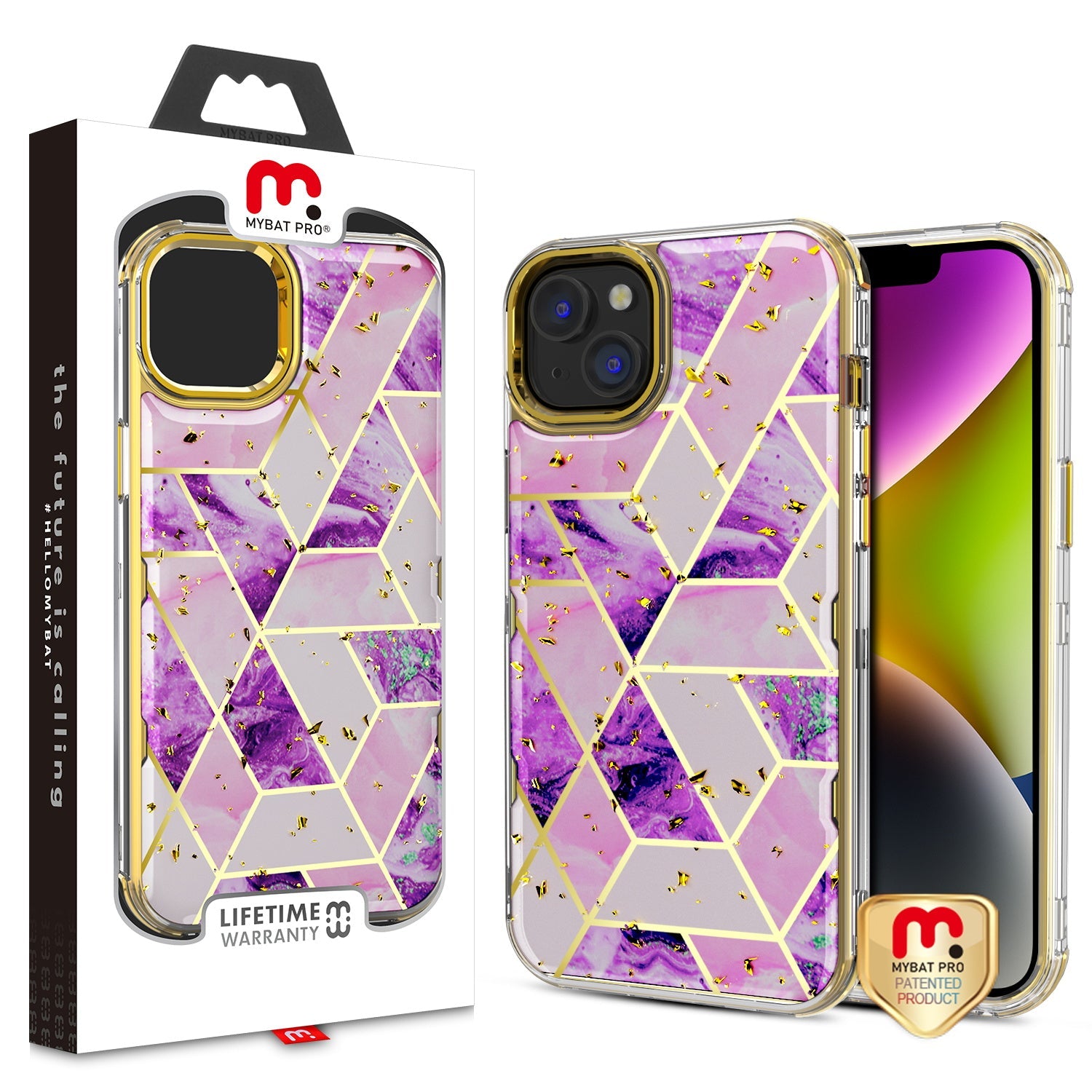 MyBat Pro TUFF Kleer Hybrid Case for Apple iPhone 14 Plus - Electroplated Purple Marble / Electroplating Gold