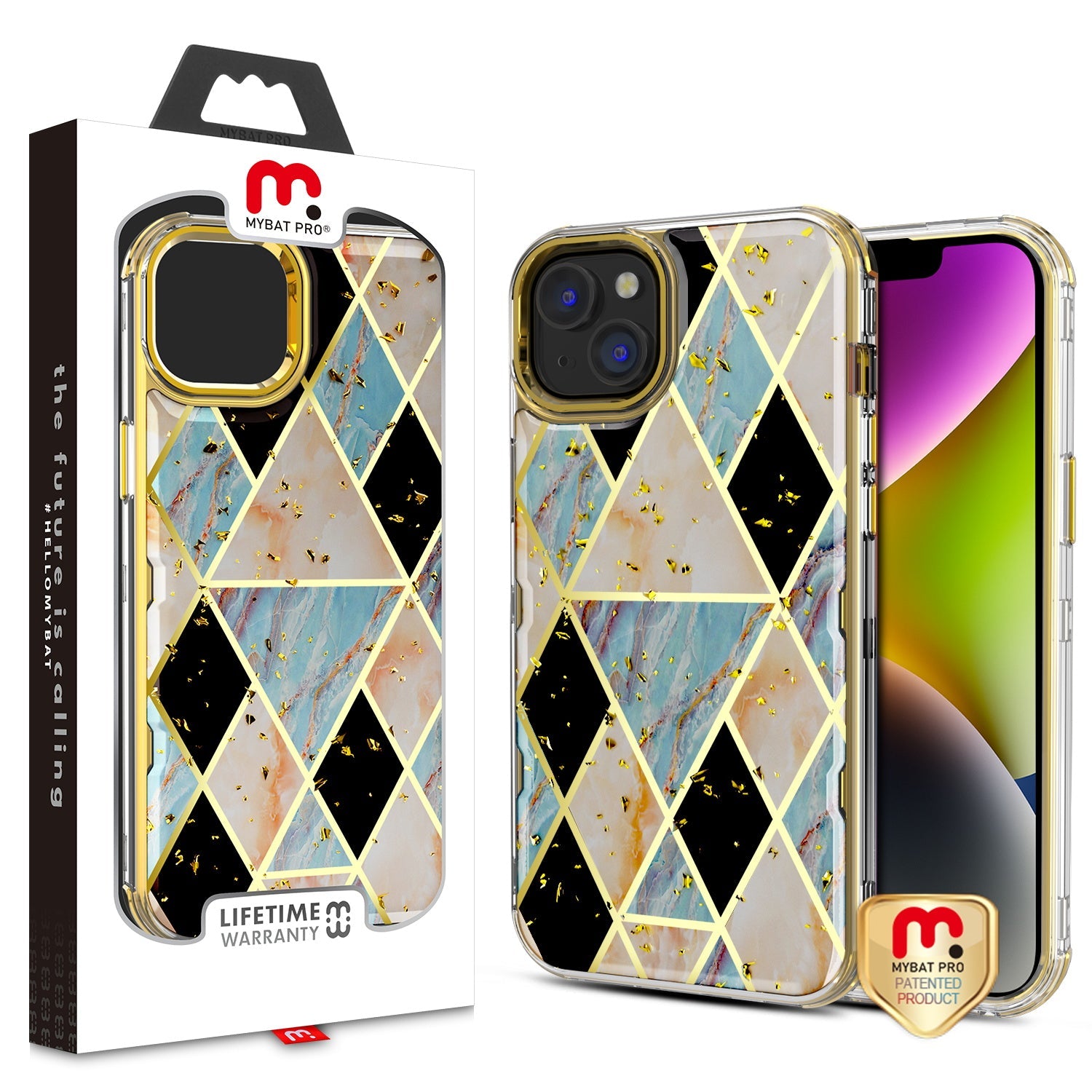 MyBat Pro TUFF Kleer Hybrid Case for Apple iPhone 14 Plus - Electroplated Blue Marble / Electroplating Gold