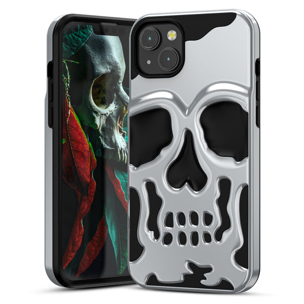 MyBat Pro Skullcap Hybrid Protector Cover for Apple iPhone 14 Plus - Silver Plating / Black - RIP14MCSSLCC101-2.jpg
