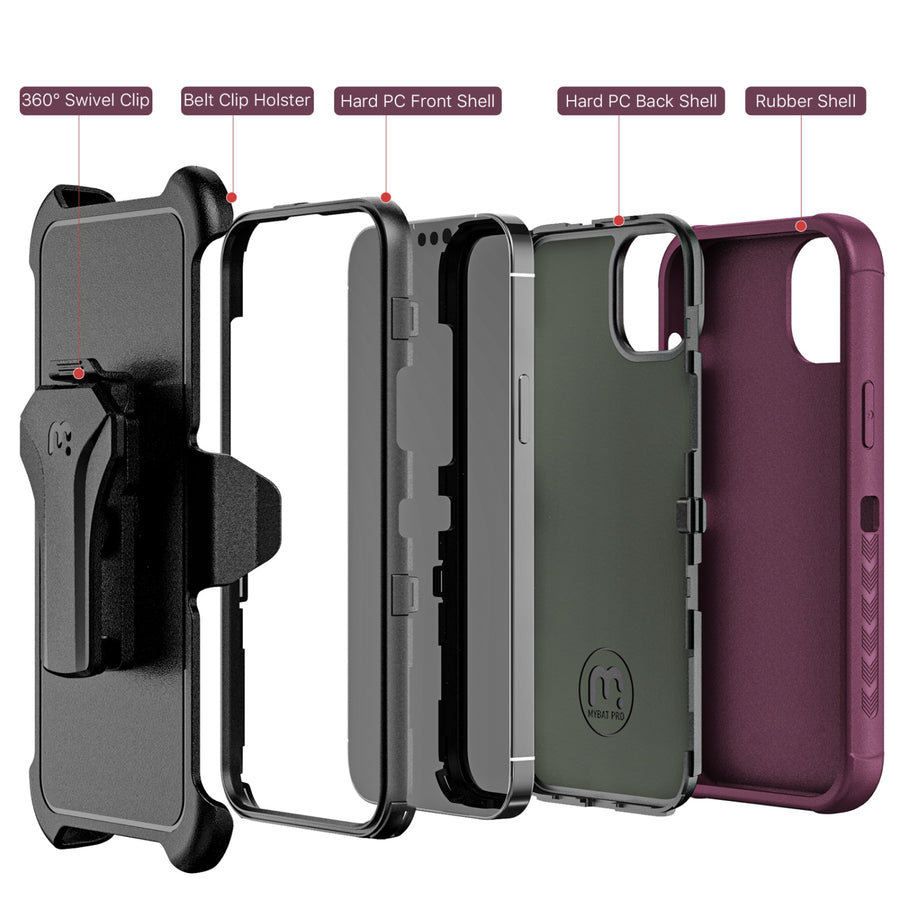 MyBat Pro Maverick Series Case w/ Holster and Tempered Glass for Apple iPhone 14 Pro - Plum - RIP14PCS3NXS003-3.jpg