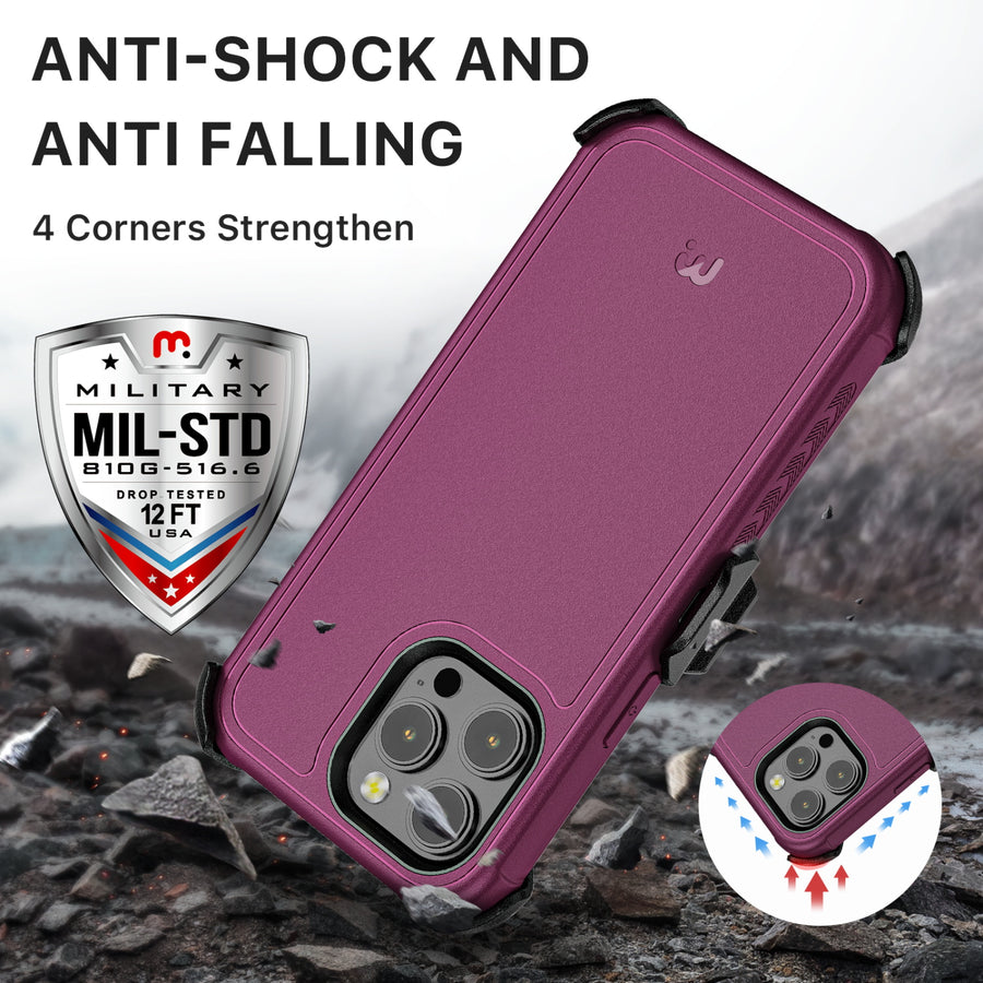 MyBat Pro Maverick Series Case w/ Holster and Tempered Glass for Apple iPhone 14 Pro - Plum - RIP14PCS3NXS003-4.jpg