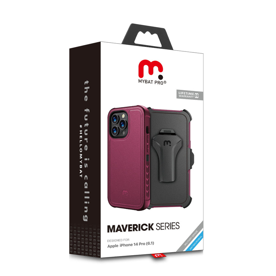 MyBat Pro Maverick Series Case w/ Holster and Tempered Glass for Apple iPhone 14 Pro - Plum - RIP14PCS3NXS003-9.jpg
