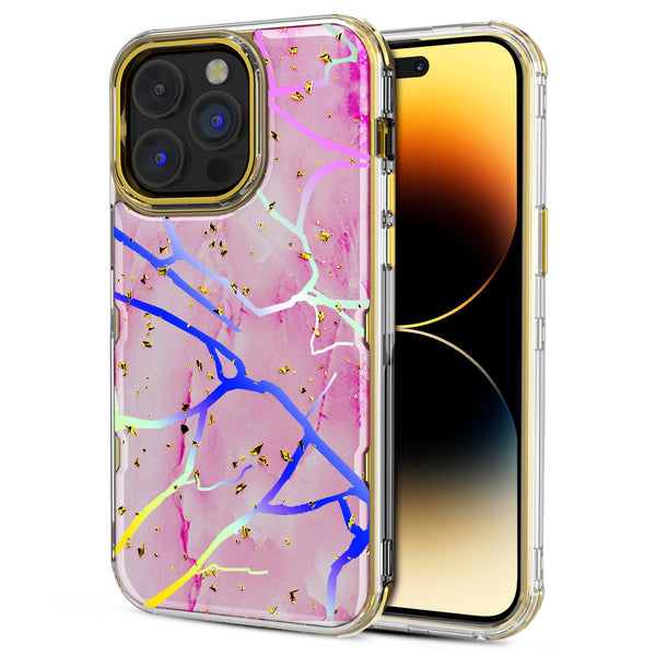 MyBat Pro TUFF Kleer Hybrid Case for Apple iPhone 14 Pro - Pink Marbling / Electroplating Gold - RIP14PCSE4TM205-2.jpg