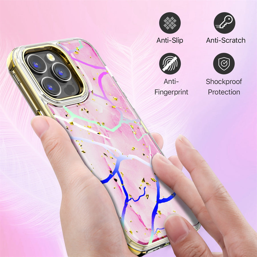 MyBat Pro TUFF Kleer Hybrid Case for Apple iPhone 14 Pro - Pink Marbling / Electroplating Gold - RIP14PCSE4TM205-3.jpg
