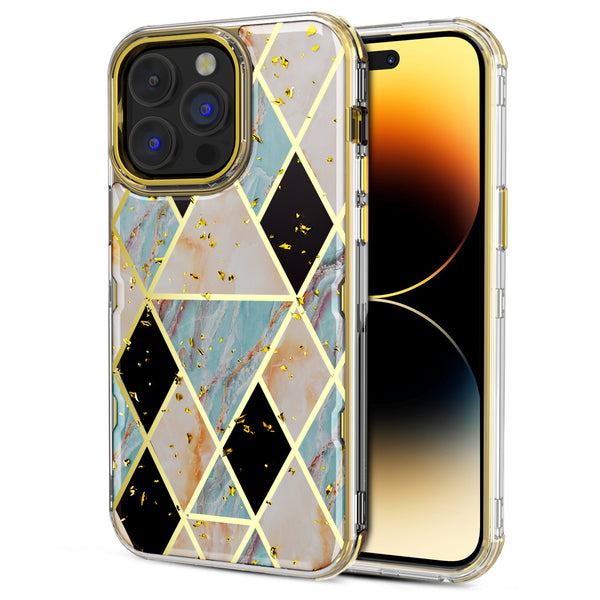 MyBat Pro TUFF Kleer Hybrid Case for Apple iPhone 14 Pro - Electroplated Blue Marble / Electroplating Gold - RIP14PCSE4TM254-2.jpg