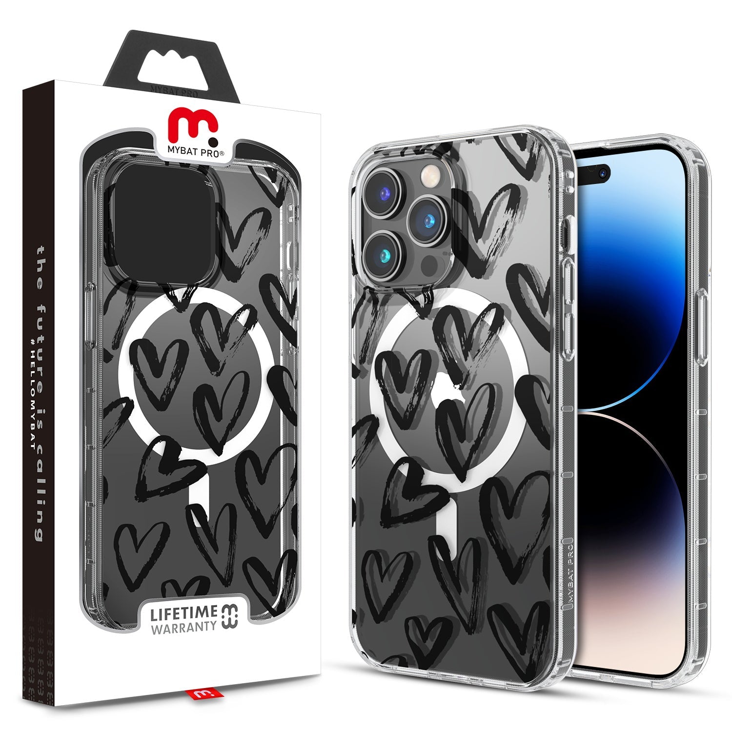 MyBat Pro Mood Series MagSafe Case for Apple iPhone 14 Pro - Black Hearts