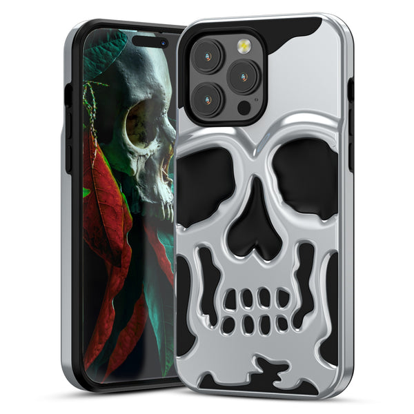 MyBat Pro Skullcap Hybrid Protector Cover for Apple iPhone 14 Pro - Silver Plating / Black - RIP14PCSSLCC101-2.jpg