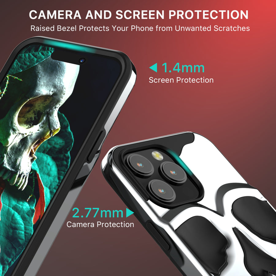 MyBat Pro Skullcap Hybrid Protector Cover for Apple iPhone 14 Pro - Silver Plating / Black - RIP14PCSSLCC101-6.jpg