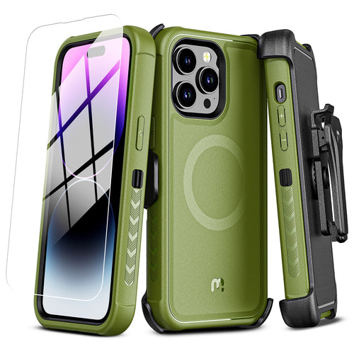 MyBat Pro Maverick Series MagSafe Case w/ Holster and Tempered Glass for Apple iPhone 14 Pro Max - Army Green - RIP14PMCS3NXMS004-2.jpg