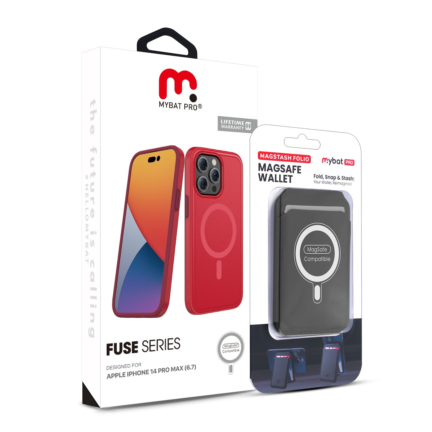 MyBat Pro Fuse Series Case Bundle + MagStash Wallet Folio for Apple iPhone 14 Pro Max - Red  / Black