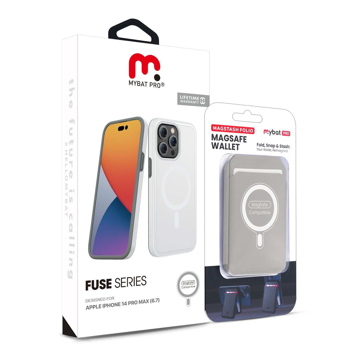 MyBat Pro Fuse Series Case Bundle + MagStash Wallet Folio for Apple iPhone 14 Pro Max - White  / Gray