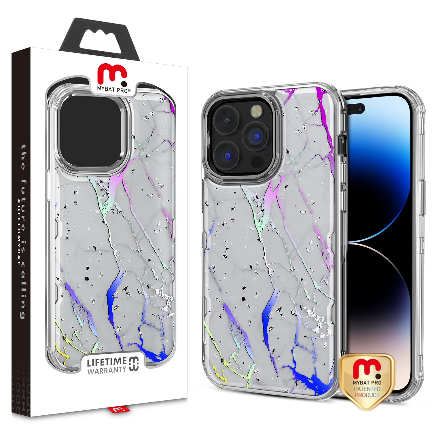 MyBat Pro TUFF Kleer Hybrid Case for Apple iPhone 14 Pro Max - White Marbling / Electroplating Silver