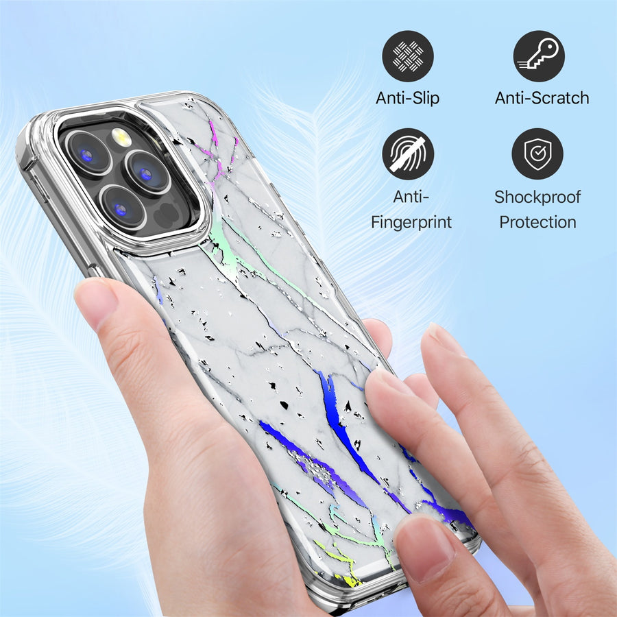 MyBat Pro TUFF Kleer Hybrid Case for Apple iPhone 14 Pro Max - White Marbling / Electroplating Silver - RIP14PMCSE4TM201-3.jpg