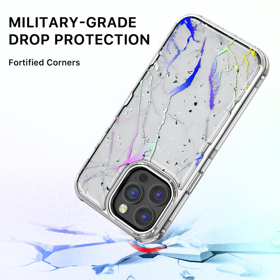 MyBat Pro TUFF Kleer Hybrid Case for Apple iPhone 14 Pro Max - White Marbling / Electroplating Silver - RIP14PMCSE4TM201-5.jpg