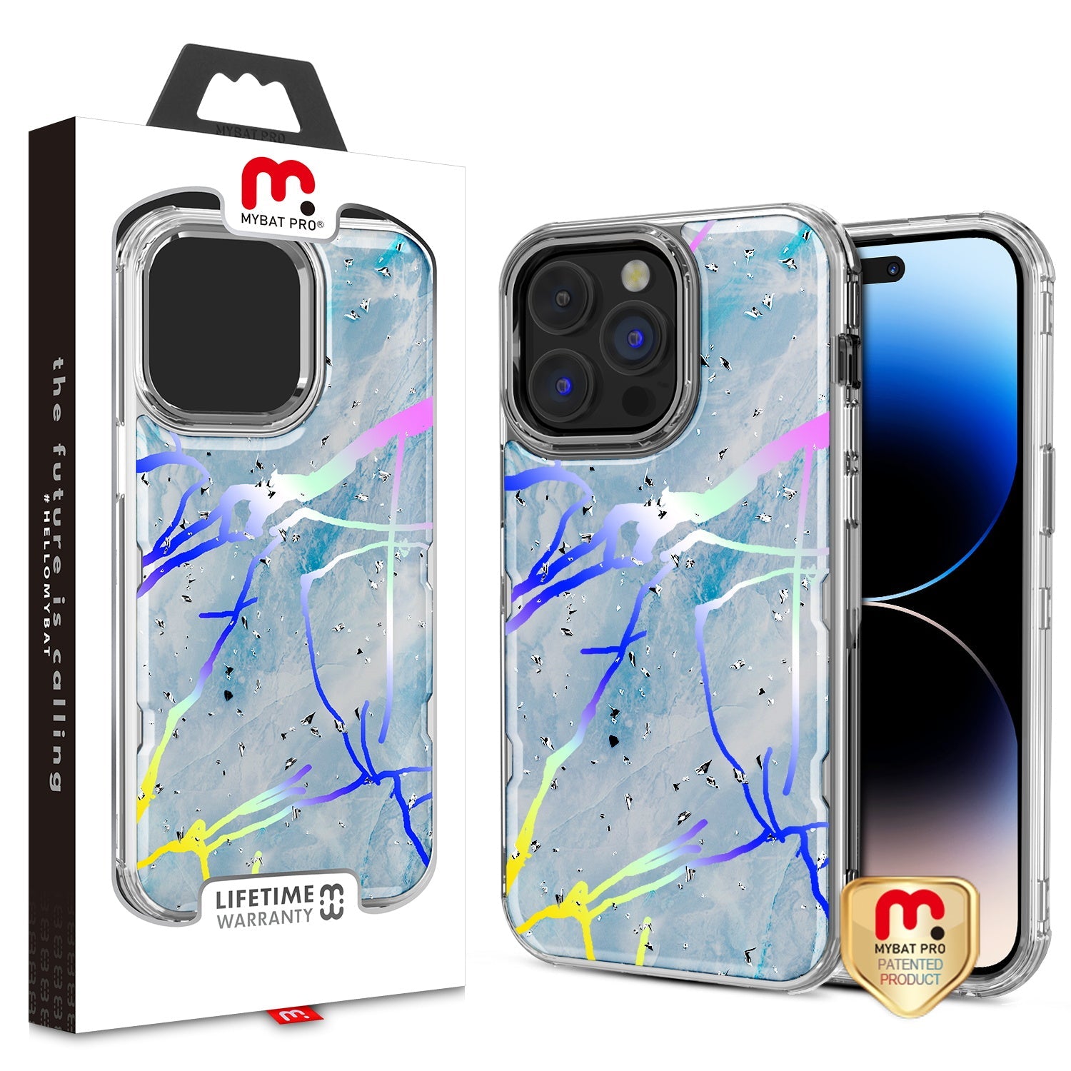 MyBat Pro TUFF Kleer Hybrid Case for Apple iPhone 14 Pro Max - Blue Marbling / Electroplating Silver
