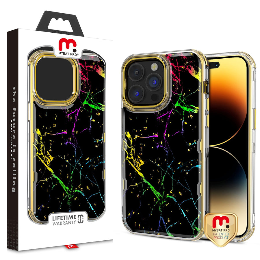 MyBat Pro TUFF Kleer Hybrid Case for Apple iPhone 14 Pro Max - Black Marbling / Electroplating Gold
