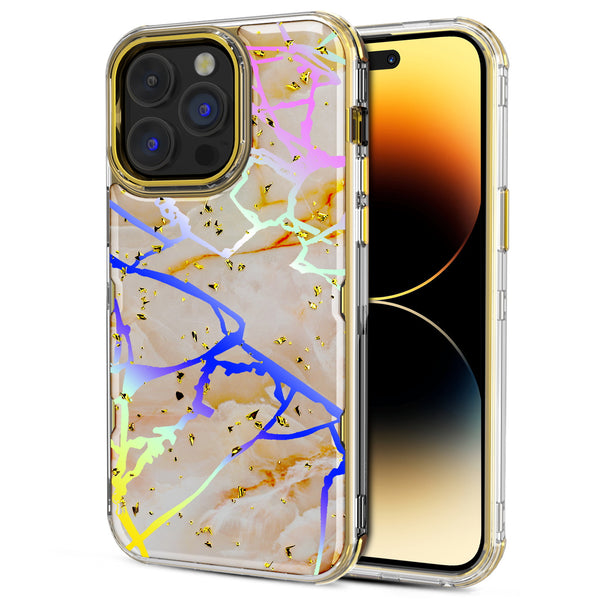 MyBat Pro TUFF Kleer Hybrid Case for Apple iPhone 14 Pro Max - Pale Yellow Marbling / Electroplating Gold - RIP14PMCSE4TM206-2.jpg