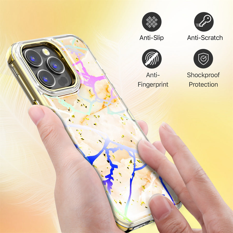 MyBat Pro TUFF Kleer Hybrid Case for Apple iPhone 14 Pro Max - Pale Yellow Marbling / Electroplating Gold - RIP14PMCSE4TM206-3.jpg