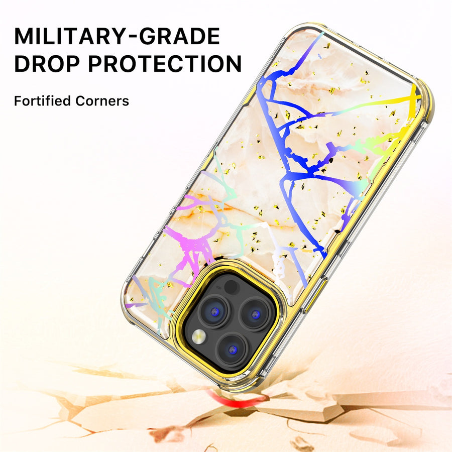 MyBat Pro TUFF Kleer Hybrid Case for Apple iPhone 14 Pro Max - Pale Yellow Marbling / Electroplating Gold - RIP14PMCSE4TM206-5.jpg