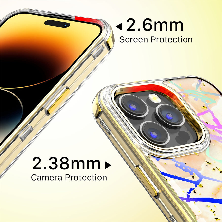 MyBat Pro TUFF Kleer Hybrid Case for Apple iPhone 14 Pro Max - Pale Yellow Marbling / Electroplating Gold - RIP14PMCSE4TM206-8.jpg