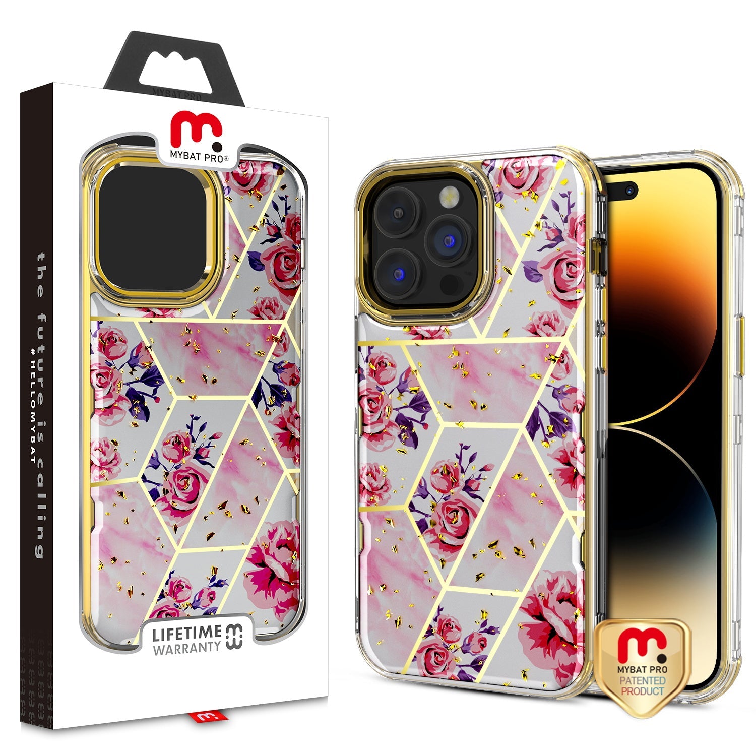MyBat Pro TUFF Kleer Hybrid Case for Apple iPhone 14 Pro Max - Electroplated Roses Marble / Electroplating Gold