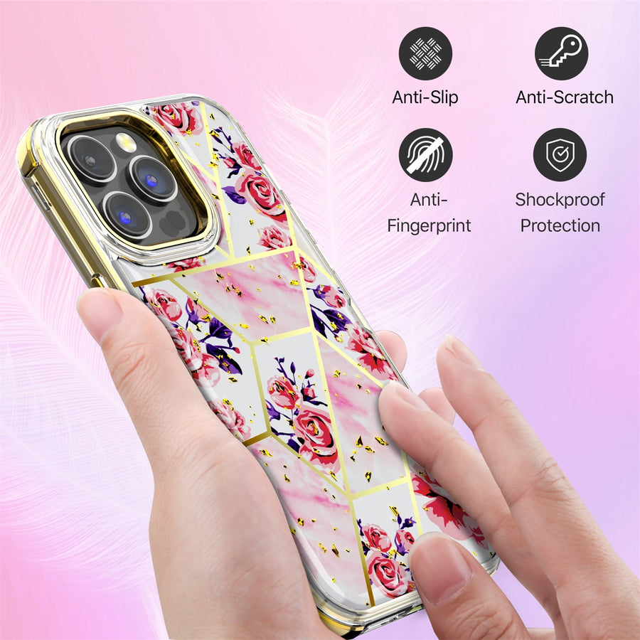MyBat Pro TUFF Kleer Hybrid Case for Apple iPhone 14 Pro Max - Electroplated Roses Marble / Electroplating Gold - RIP14PMCSE4TM251-3.jpg