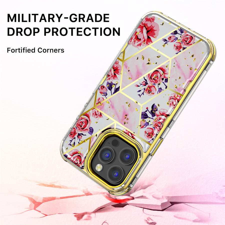 MyBat Pro TUFF Kleer Hybrid Case for Apple iPhone 14 Pro Max - Electroplated Roses Marble / Electroplating Gold - RIP14PMCSE4TM251-5.jpg