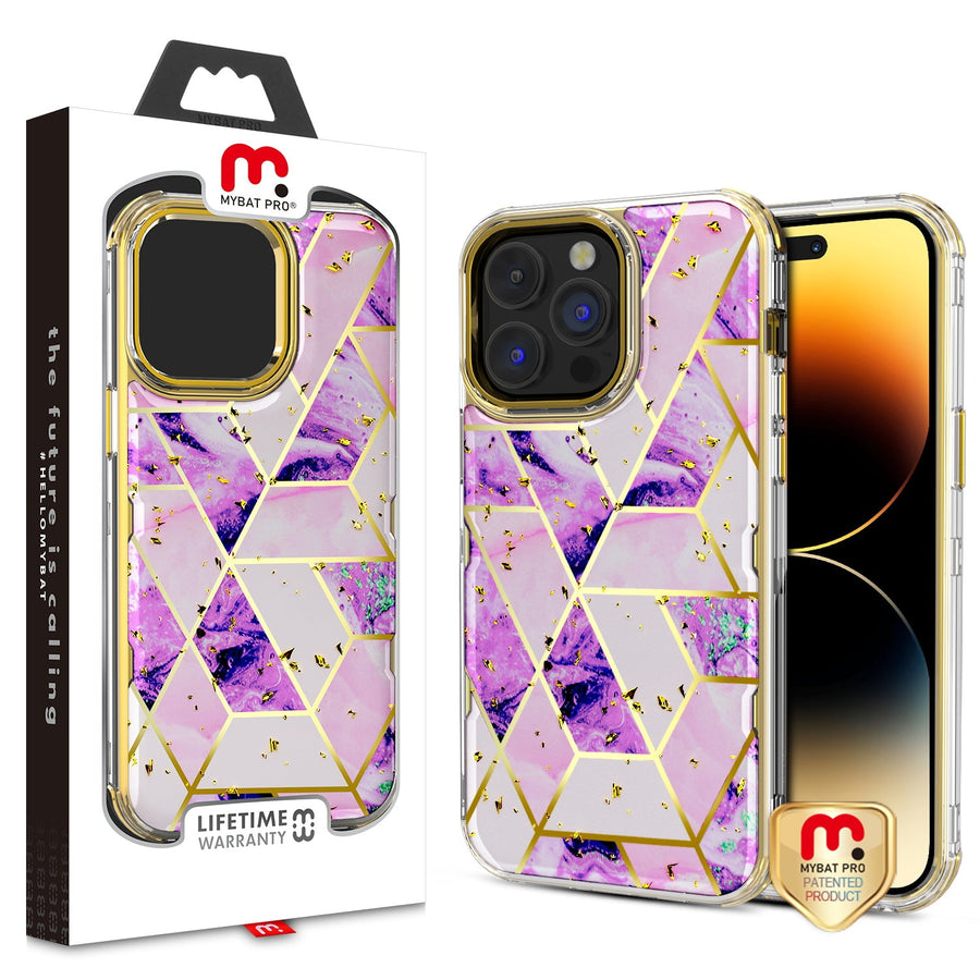 MyBat Pro TUFF Kleer Hybrid Case for Apple iPhone 14 Pro Max - Electroplated Purple Marble / Electroplating Gold