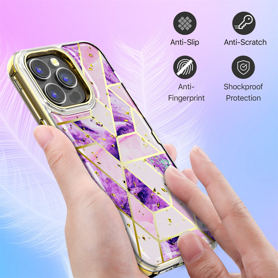 MyBat Pro TUFF Kleer Hybrid Case for Apple iPhone 14 Pro Max - Electroplated Purple Marble / Electroplating Gold - RIP14PMCSE4TM252-3.jpg