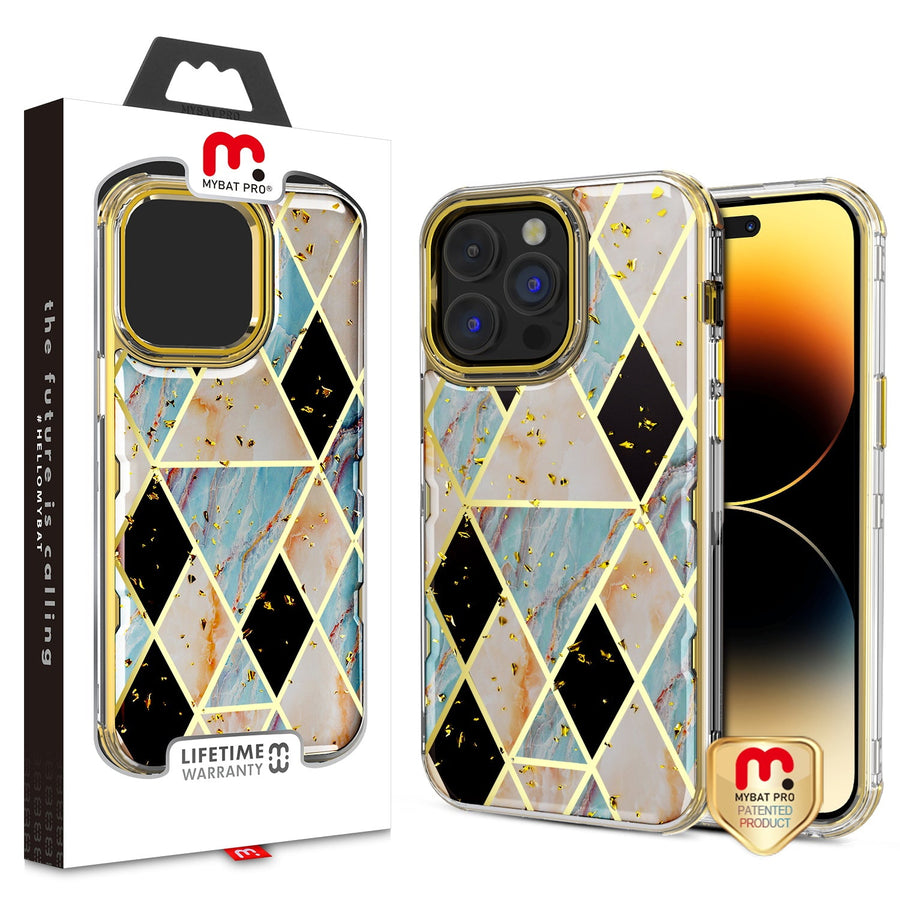 MyBat Pro TUFF Kleer Hybrid Case for Apple iPhone 14 Pro Max - Electroplated Blue Marble / Electroplating Gold
