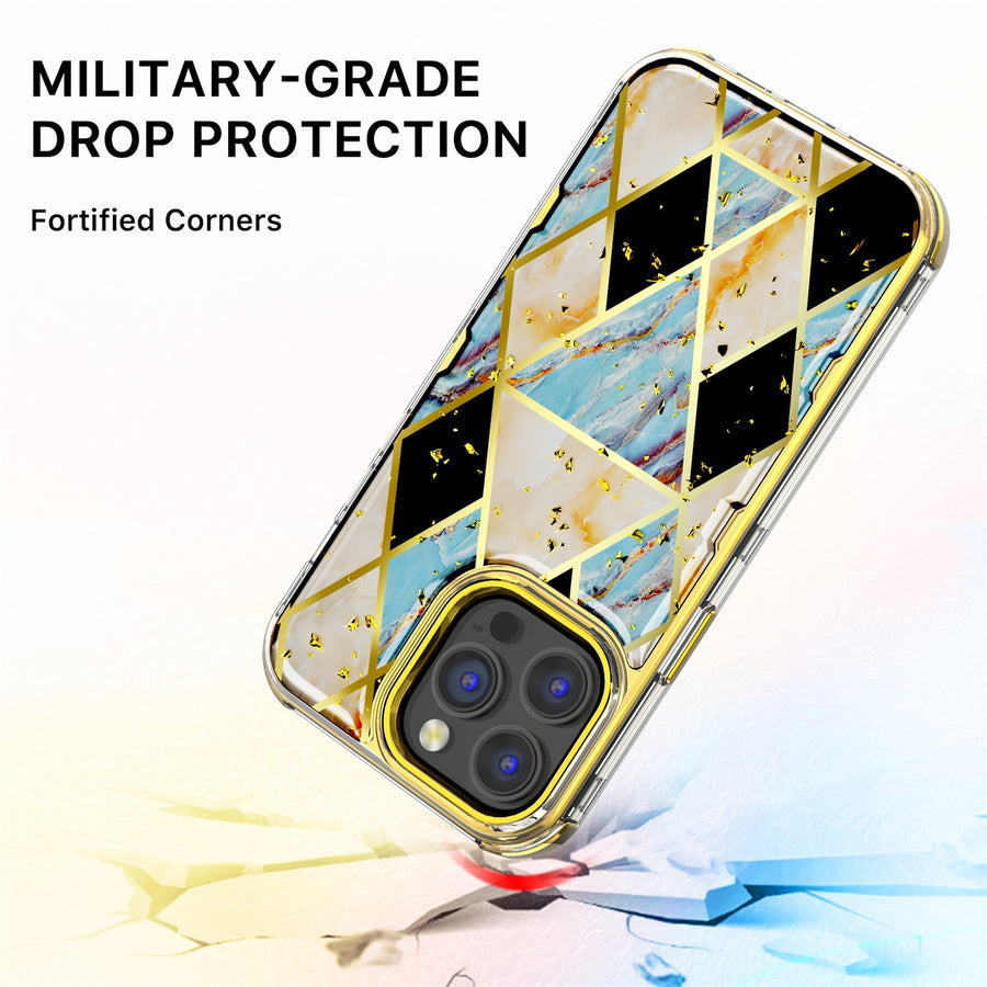 MyBat Pro TUFF Kleer Hybrid Case for Apple iPhone 14 Pro Max - Electroplated Blue Marble / Electroplating Gold - RIP14PMCSE4TM254-5.jpg