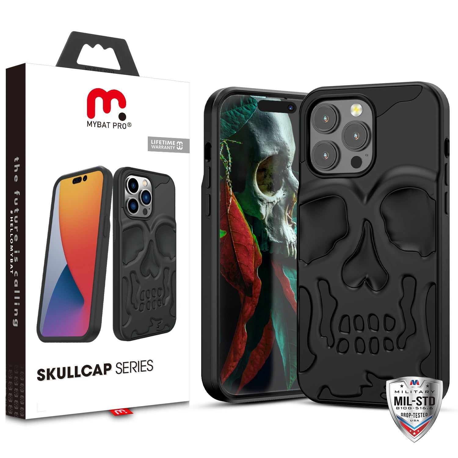 MyBat Pro Skullcap Hybrid Protector Cover for Apple iPhone 14 Pro Max - Jet Black / Black