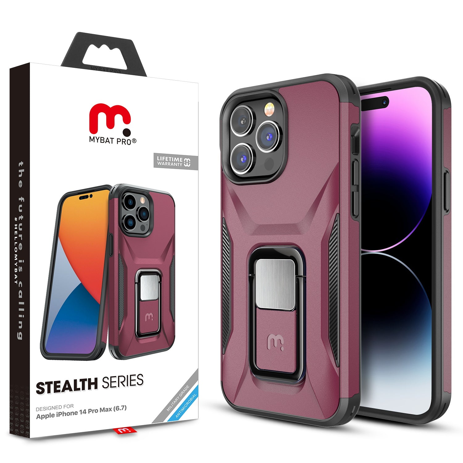 MyBat Pro Antimicrobial Stealth Series (with Stand) for Apple iPhone 14 Pro Max - Plum / Black