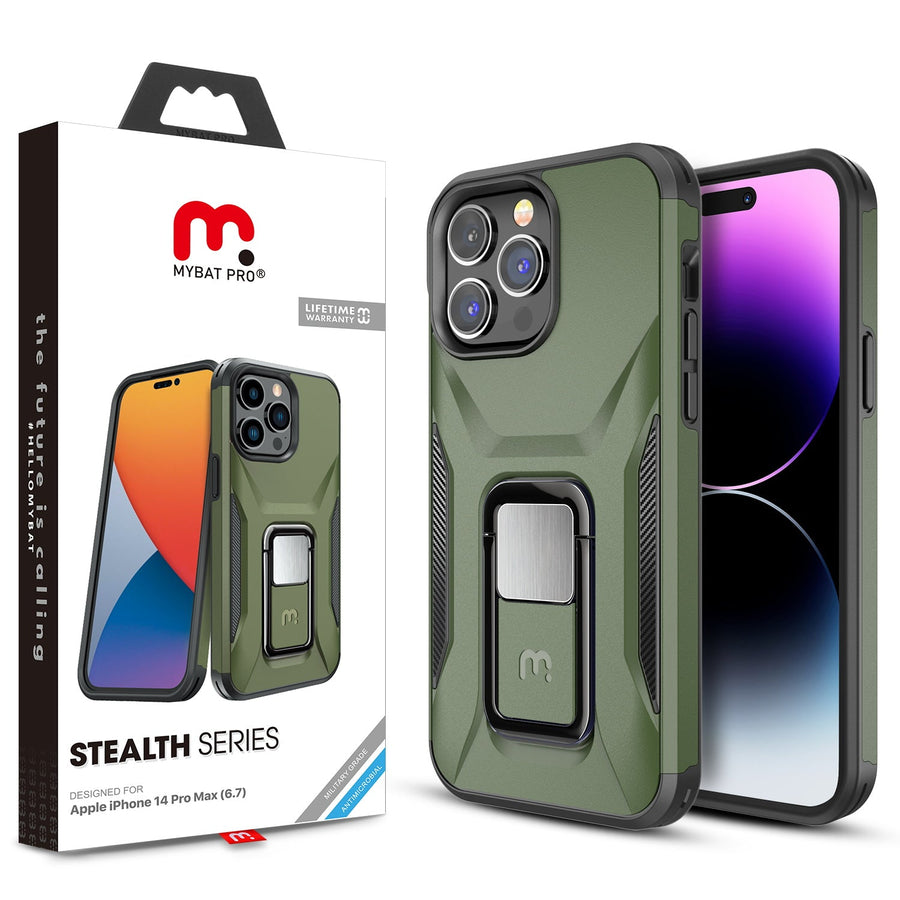 MyBat Pro Antimicrobial Stealth Series (with Stand) for Apple iPhone 14 Pro Max - Army Green / Black