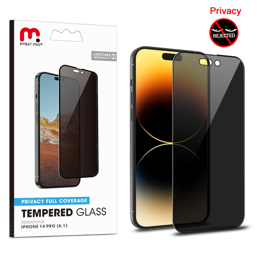 MyBat Pro Privacy Full Coverage Tempered Glass Screen Protector for Apple iPhone 14 Pro - Black