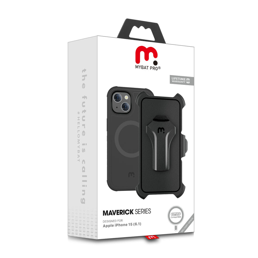 MyBat Pro Maverick Series MagSafe Case w/ Holster and Tempered Glass for Apple iPhone 15 - Black - RIP15CS3NXMS001-10.jpg