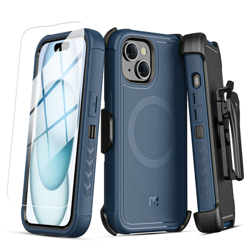MyBat Pro Maverick Series MagSafe Case w/ Holster and Tempered Glass for Apple iPhone 15 - Blue - RIP15CS3NXMS002-2.jpg