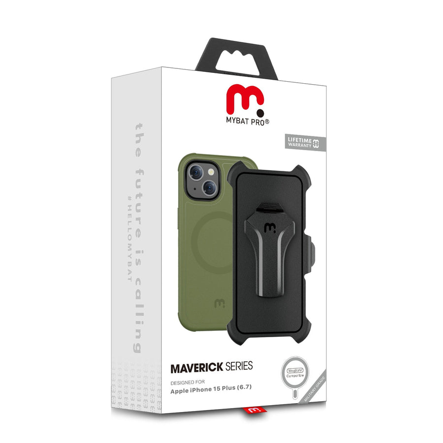 MyBat Pro Maverick Series MagSafe Case w/ Holster and Tempered Glass for Apple iPhone 15 Plus - Army Green