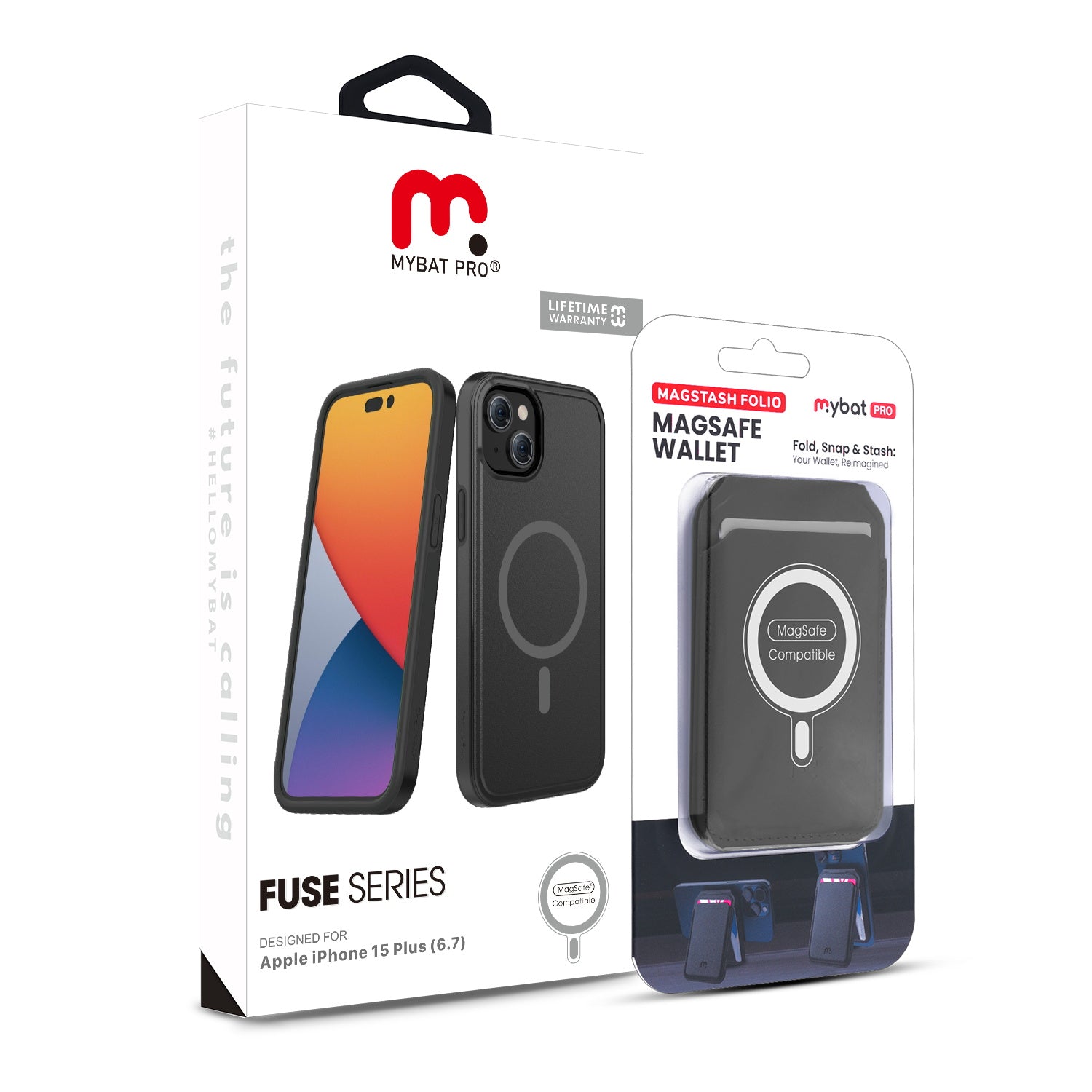 MyBat Pro Fuse Series Case Bundle + MagStash Wallet Folio for Apple iPhone 15 Plus - Black