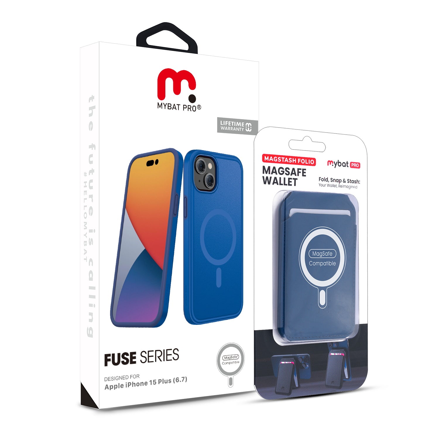 MyBat Pro Fuse Series Case Bundle + MagStash Wallet Folio for Apple iPhone 15 Plus - Blue