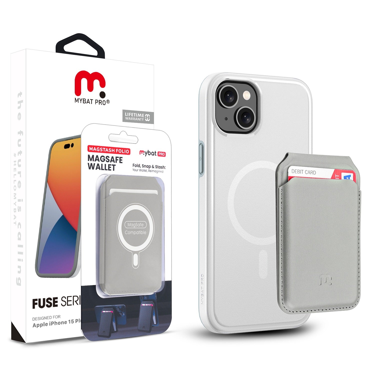 MyBat Pro Fuse Series Case Bundle + MagStash Wallet Folio for Apple iPhone 15 Plus - White  / Gray - RIP15MCSD5MS108-CH413-1.jpg