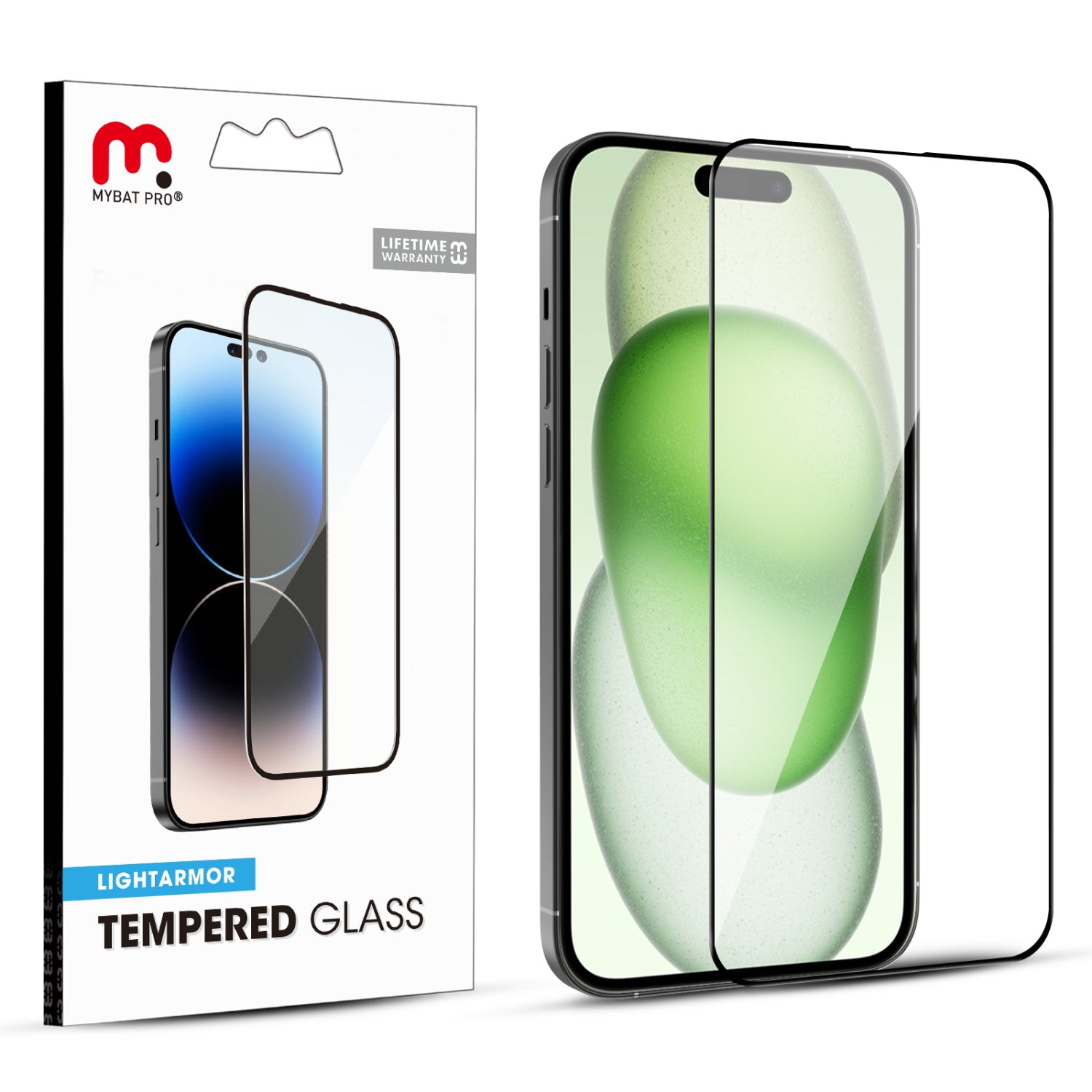 MyBat Pro LightArmor Tempered Glass Screen Protector for Apple iPhone 15 Plus - Black