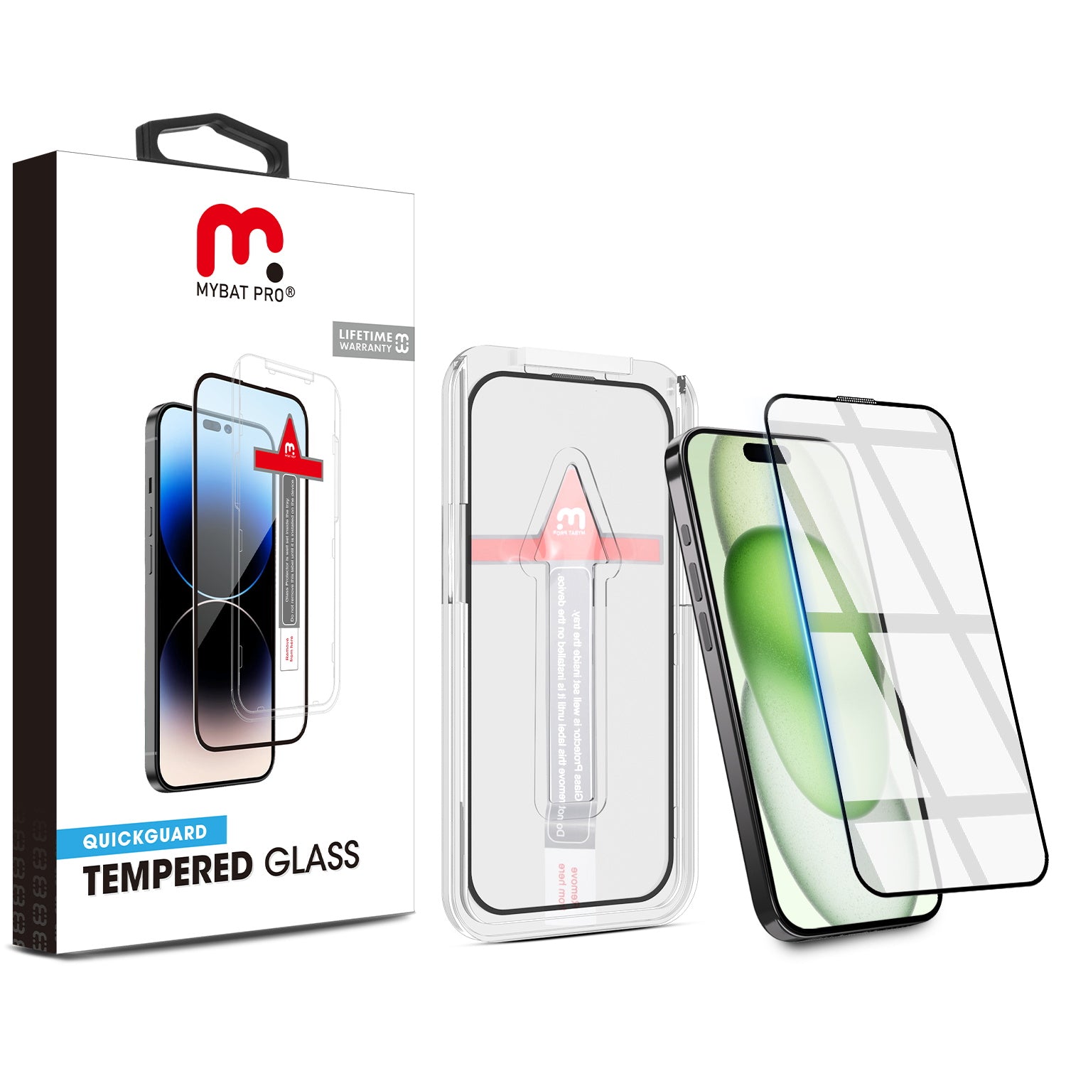 MyBat Pro QuickGuard Tempered Glass Screen Protector w/ Installation Tray for Apple iPhone 15 Plus - Black