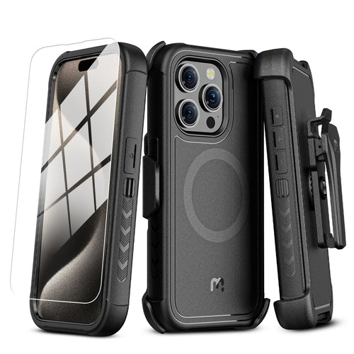 MyBat Pro Maverick Series MagSafe Case w/ Holster and Tempered Glass for Apple iPhone 15 Pro - Black - RIP15PCS3NXMS001-2.jpg