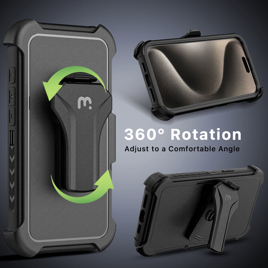 MyBat Pro Maverick Series MagSafe Case w/ Holster and Tempered Glass for Apple iPhone 15 Pro - Black - RIP15PCS3NXMS001-7.jpg